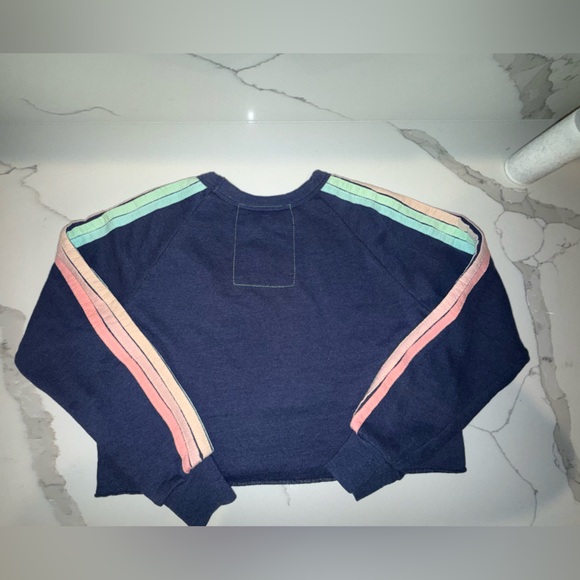 ✨rare✨Aviator Nation Cropped Blue Sweatshirt with Pastel Stripes - Picture 7 of 9